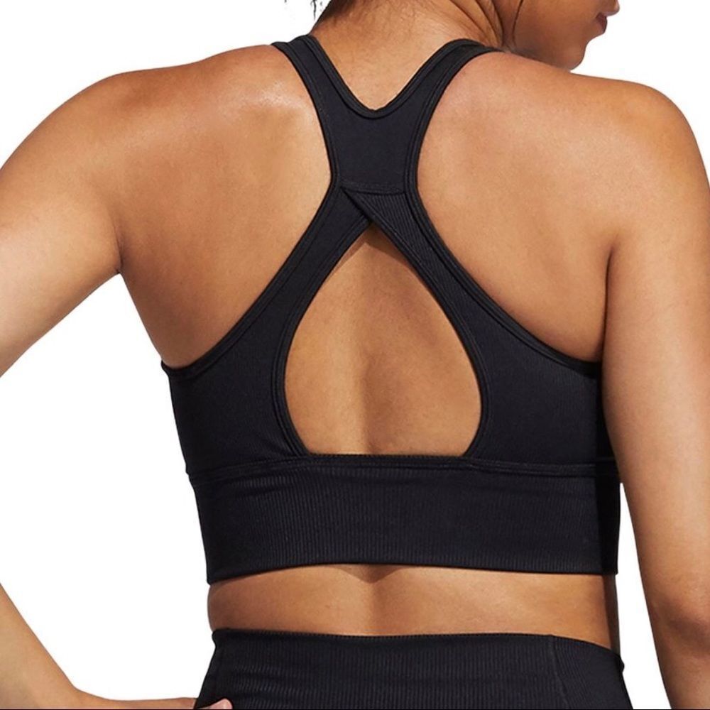 🆕 ADIDAS Ribbed Longline Sports Bra Black Size‎ Extra Small NWT - Picture 5 of 7